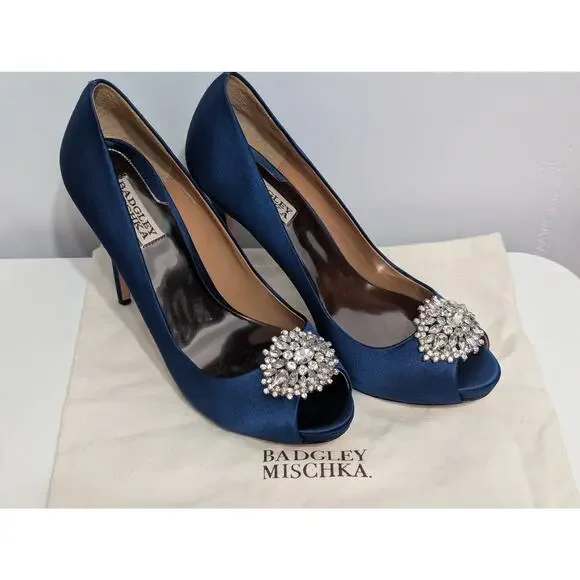 Badgley Mischka Jeannie Blue Peeptoe Pumps 9.5 Excellent